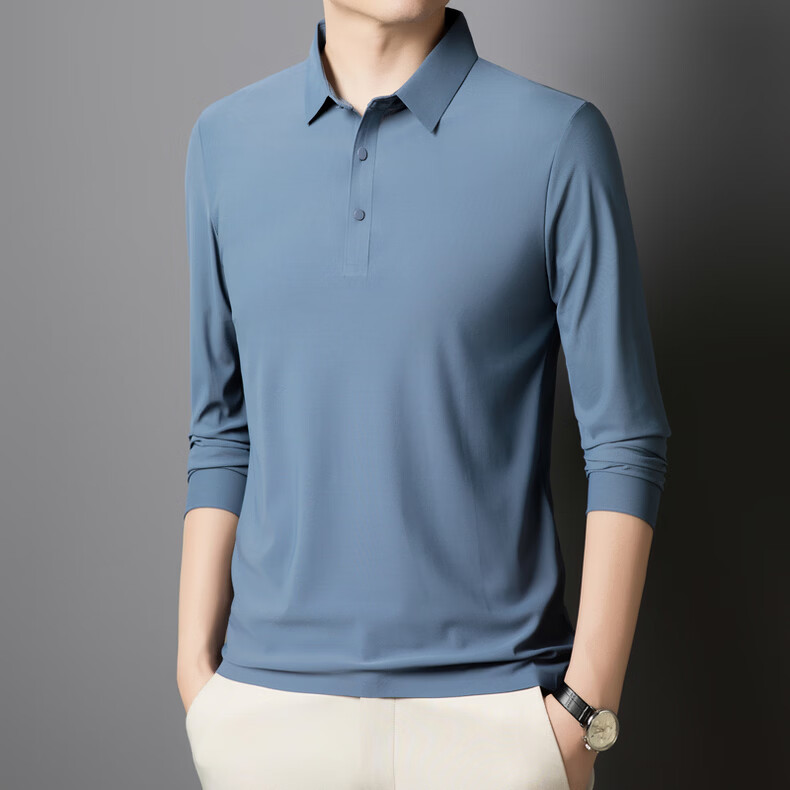 Hodo Men's Long Sleeve T-Shirt Summer Ice Silk Polo Shirt Wrinkle-Resistant Breathable Casual Top White M 14