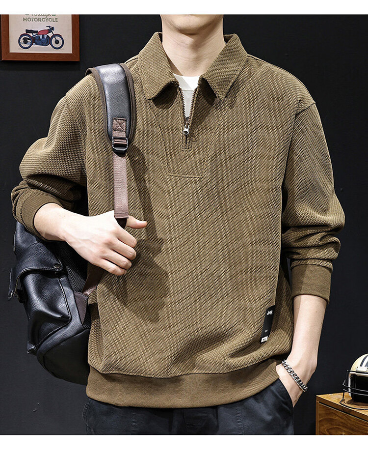 JEEP Men's Heavyweight Spring Autumn High-End Loose Long Sleeve Polo Shirt Black 3XL 7