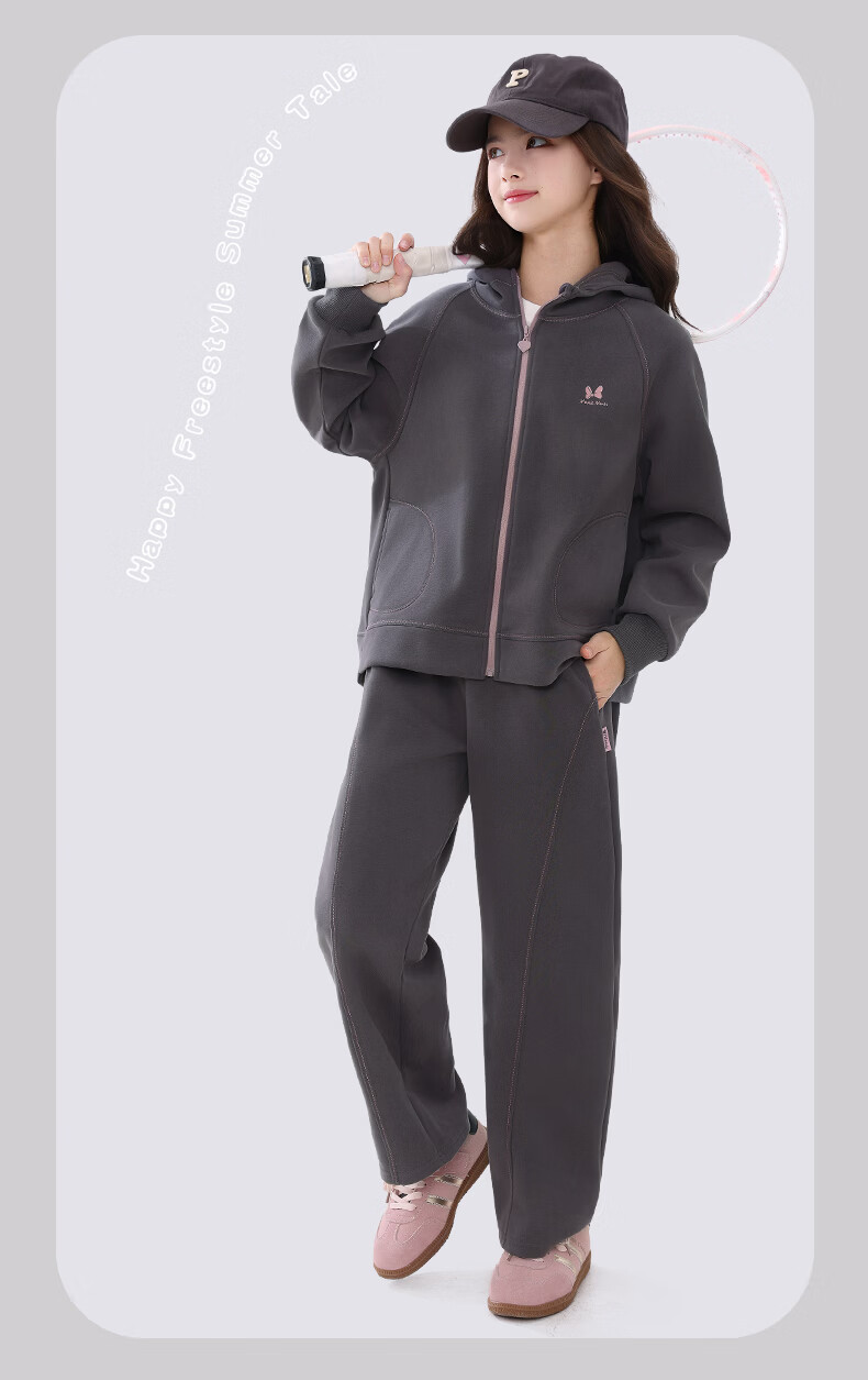 Disney Girls Casual Set Spring Autumn New Children's Hooded Sportswear Youth Sweatshirt and Sweatpants FT001 Heather Gray 150 5
