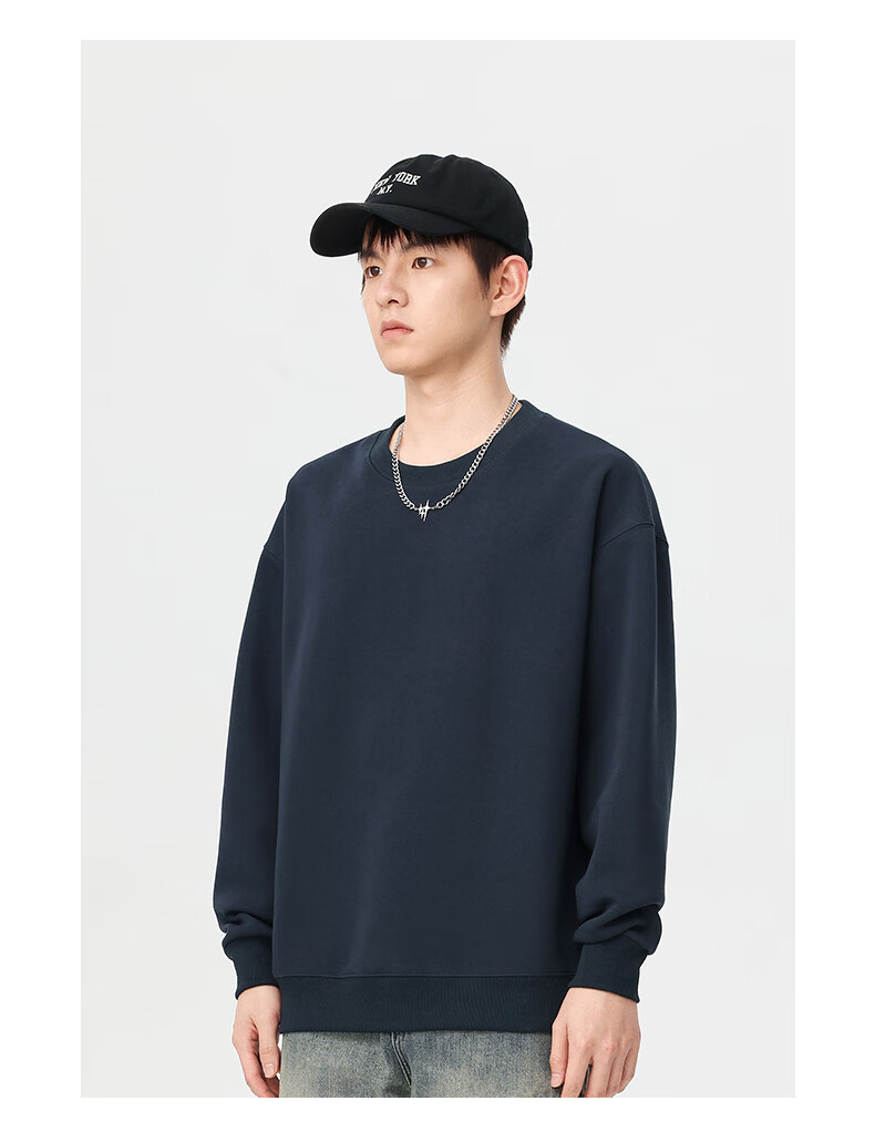 Jeanswest Men's Pullover Hoodie Spring Autumn Trendy Solid Color Breathable Comfortable Black 2XL 7