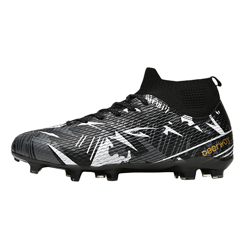 DEERWAY Adult AG Stud Soccer Shoes Grass Field Match Training Durable Non-Slip White Gray Black AG Studs Size 45