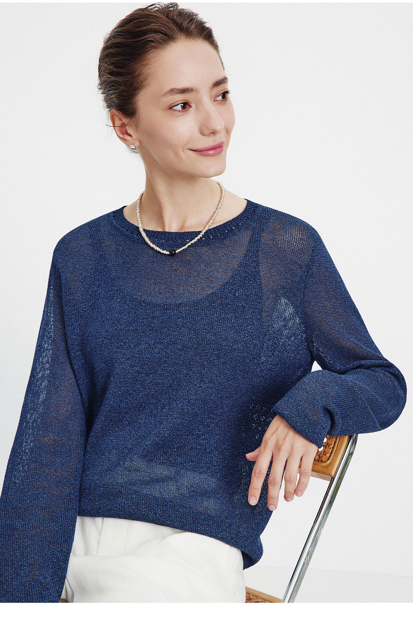 Navigare Fashion Week Same Style Small Sailboat 26 New Women's Lightweight Knit Round Neck Hollow Out Sweater Top 2314006501 41