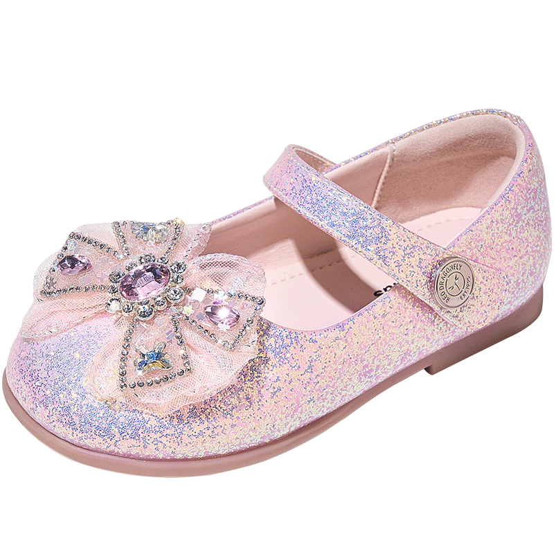 Red Dragonfly Girls' Shoes 2026 Spring Children's Single Shoes Elsa Princess Small Leather Shoes Q61BD025 Pink Size 27