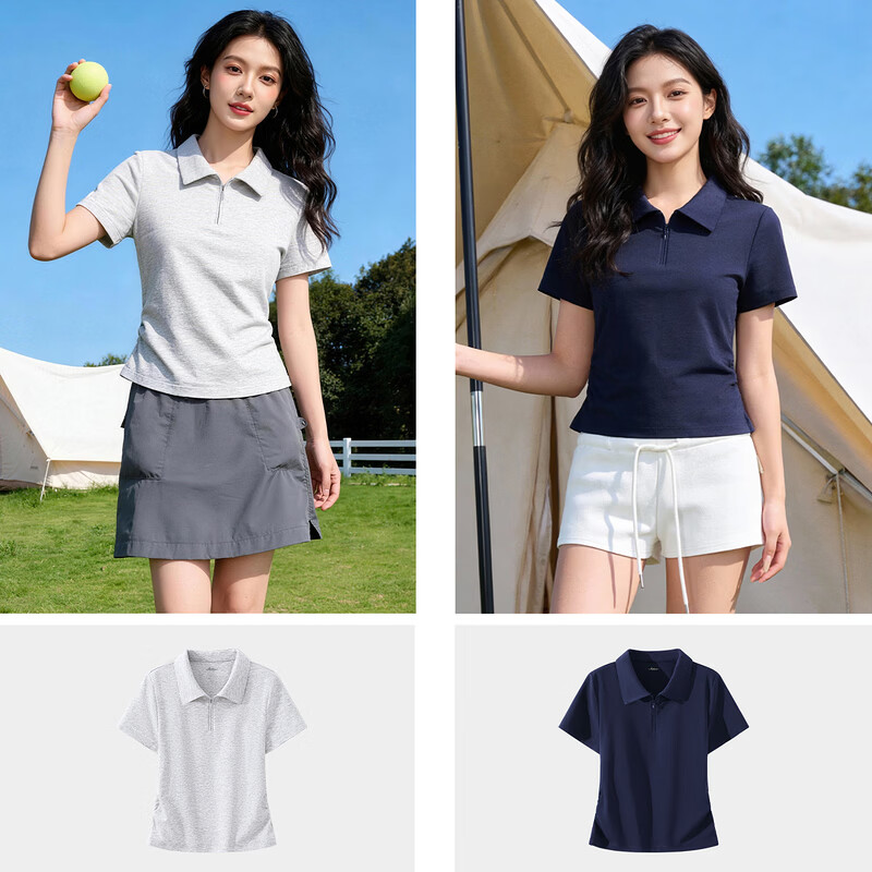 Baleno Gathered Polo Short Sleeve T-Shirt Women 2026 Spring Summer New Casual Fashion Simple Breathable Waist Slimming Top