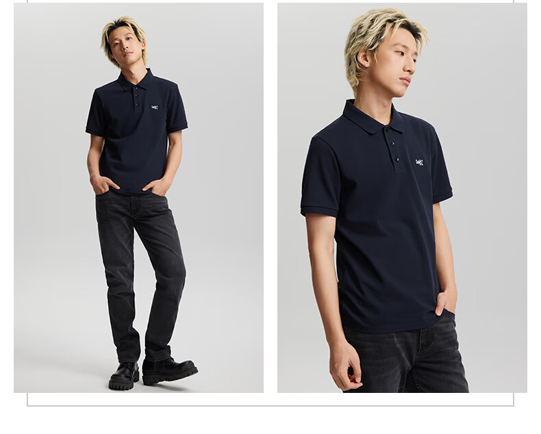 Lee 26 Spring Summer New Standard Collar Small Embroidered Logo Men's Lightweight Short Sleeve Polo Shirt Dark Brown XL 6