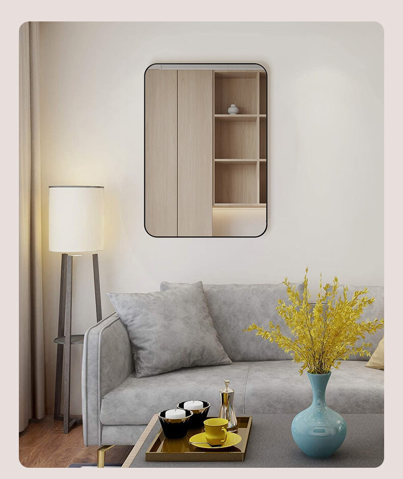 Menghuating Self-Adhesive Wall Mirror for Bathroom Vanity Makeup Hanging Wall-Mounted Toilet Dressing Mirror No Drilling Bathroom Mirror 7