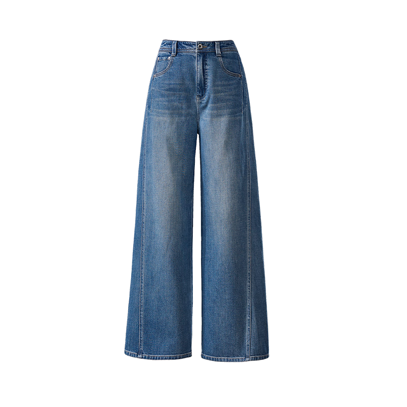 ESE-Y Deconstructed Wide-Leg Pants Women Spring 2026 New Lyocell Cotton Slim High-Waist Straight Denim Jeans Denim Blue 30