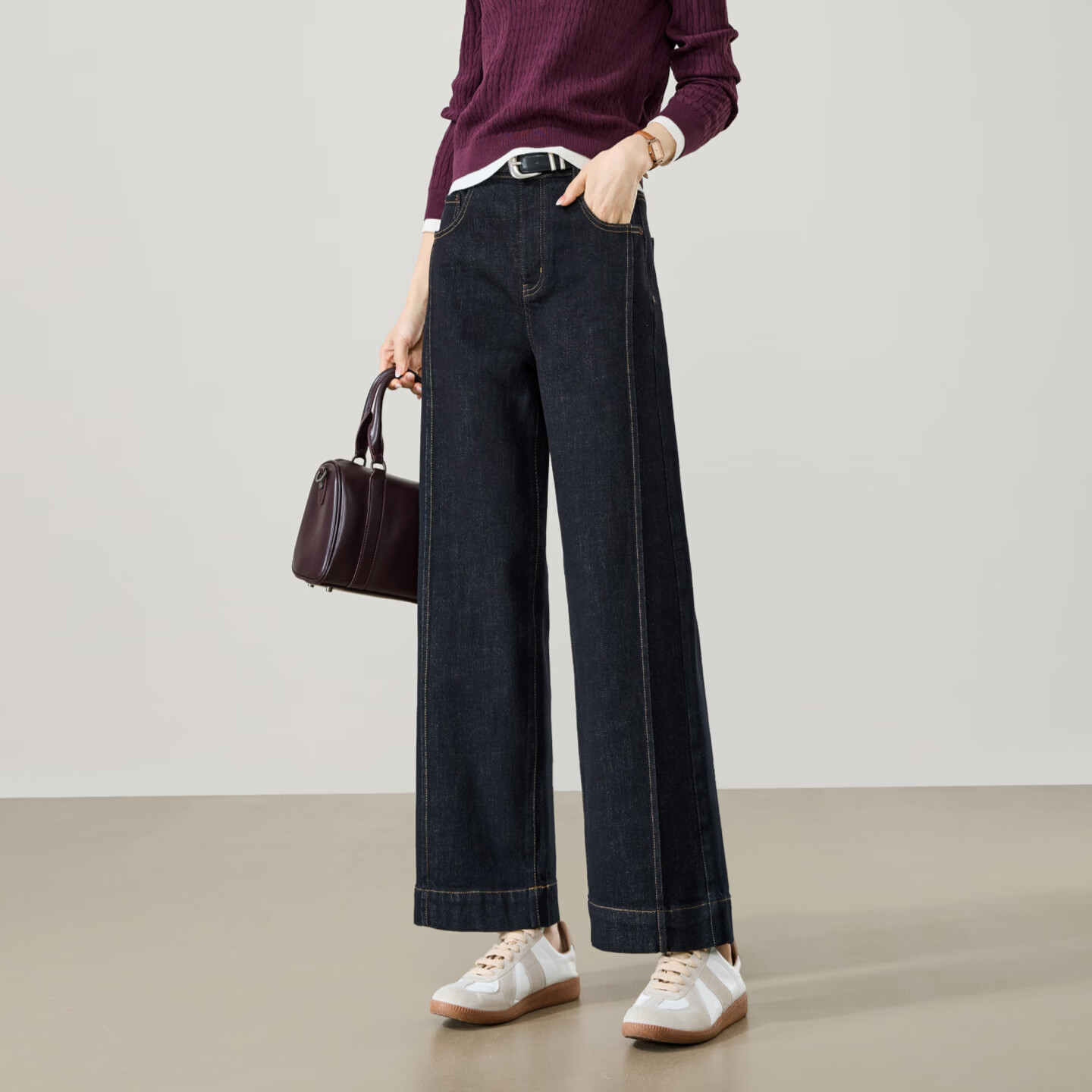 ESE-Y Women's 9/10 Wide Hem Straight Leg Jeans 2026 Spring New Slim Split Wide Leg Pants Black Gold Size 29