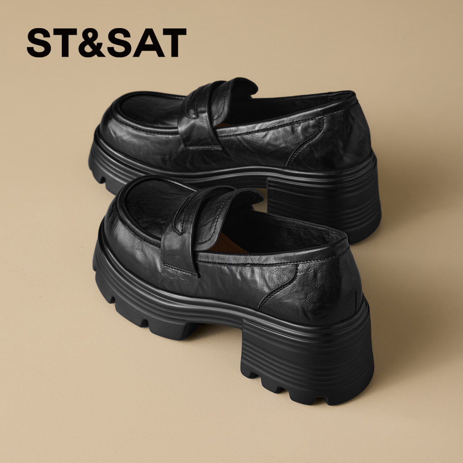 Saturday Thick Sole Loafers Women 2026 New Spring Slip-On Soft Sole Comfortable Black Height Increasing British Style Small Leather Shoes