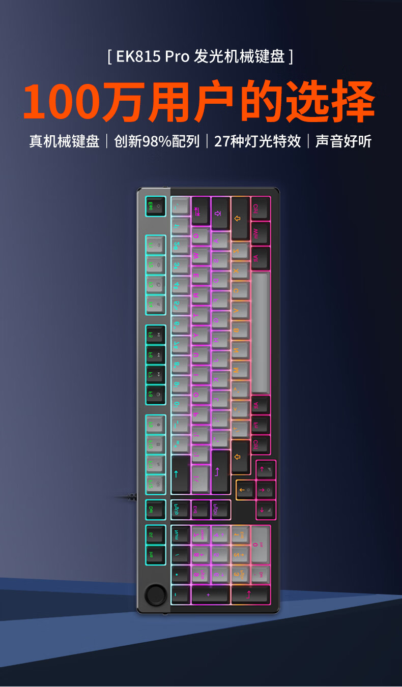 DAREU EK815Pro Wired Keyboard 2026 Edition - Wired Connection - Black Grey - Dream Encounter HiFi Switch - Non-Silent - 100 Keys 1