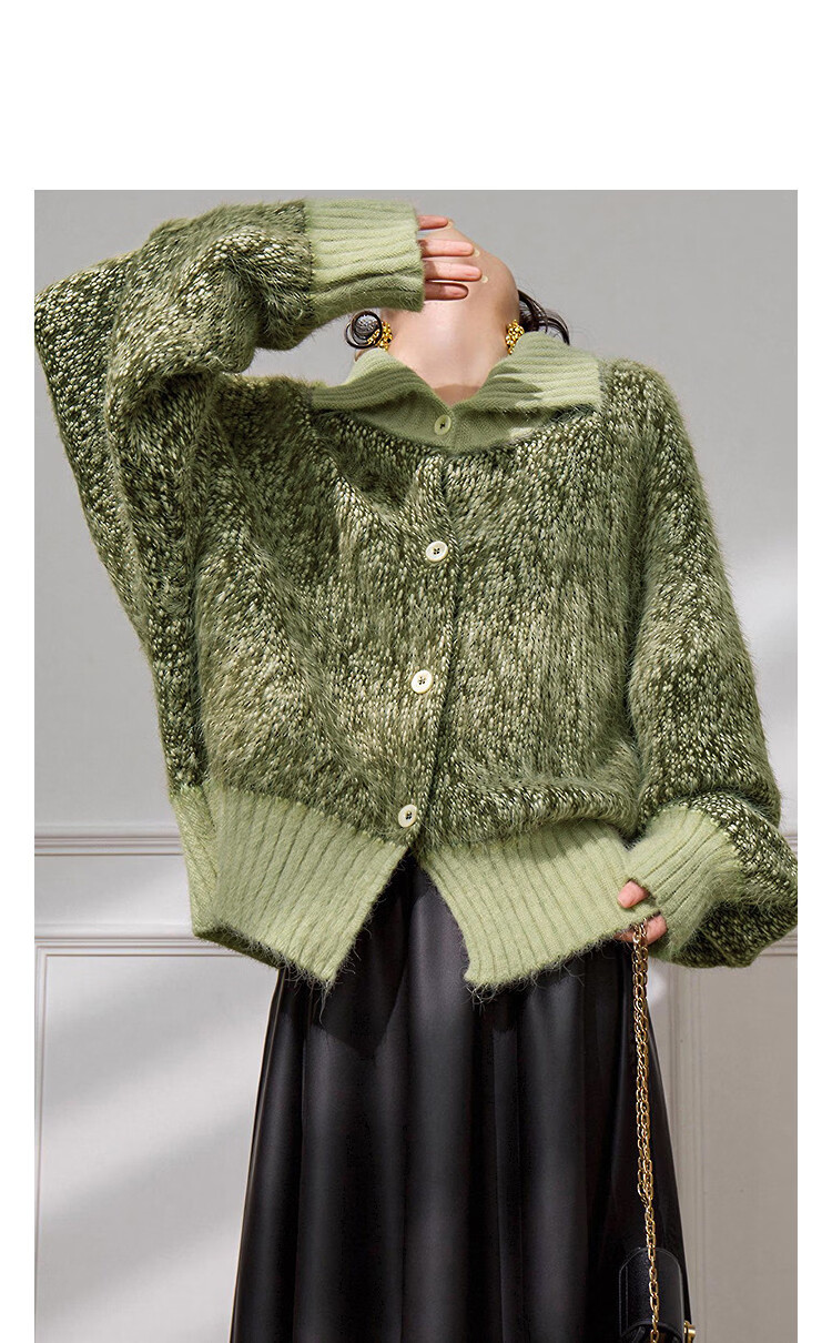 Demana Vintage Style Colorblock Lapel Cardigan with Fluffy Wool Winter Cozy Petite Knit Sweater for Women 16