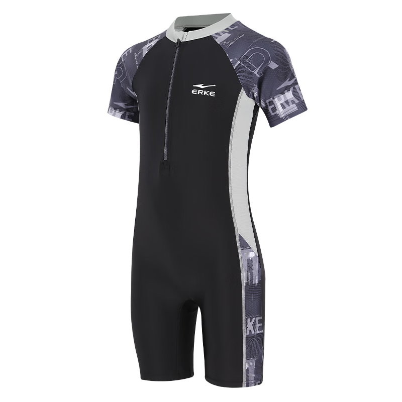 ERKE Kids Boys Short Sleeve One-Piece Square Leg Professional Training Surfing Swimsuit Beach Vacation Swimwear