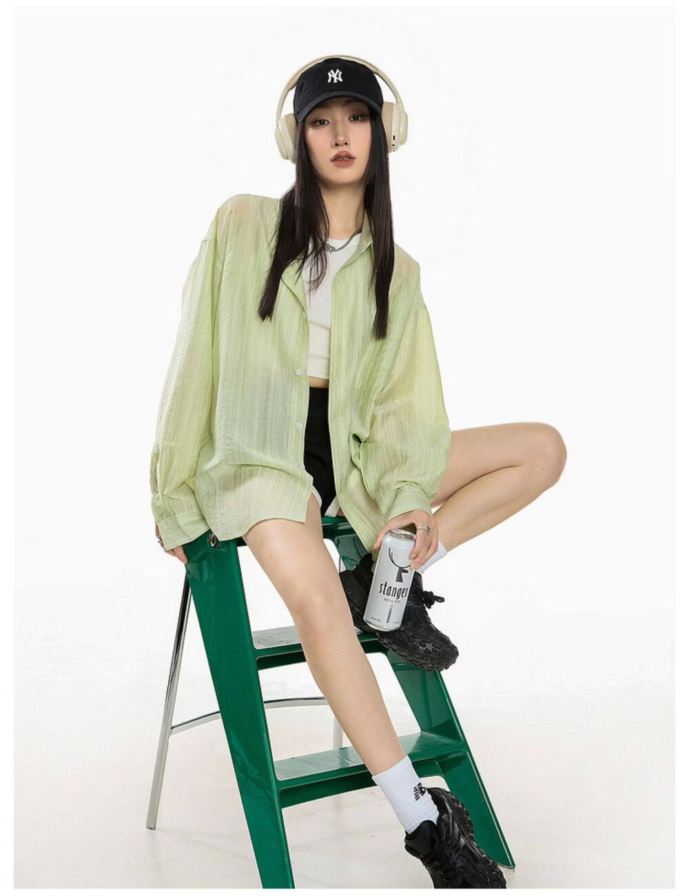 ICH MODE American Style White Shirt Women Summer Loose Physical Sun Protection Shirt Jacket Long Sleeve Top Blue XL 44