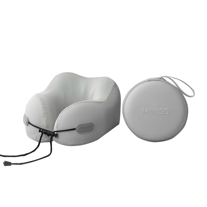 MINISO Comfortable Neck Support U-Shaped Memory Foam Travel Airplane Pillow Portable Light Gray (with Storage Case)