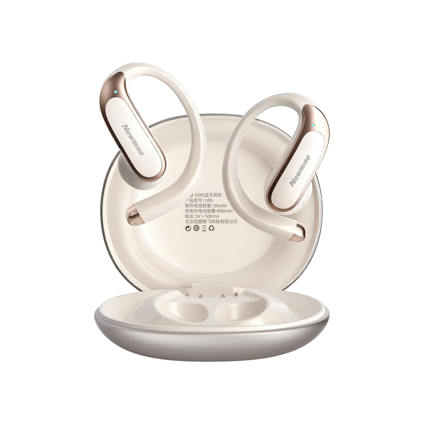Newmine LY65 Bluetooth Earphones Upgraded Bone Conduction Open-Ear Wireless Sports Headset Noise Cancelling Long Battery Life Pearl White