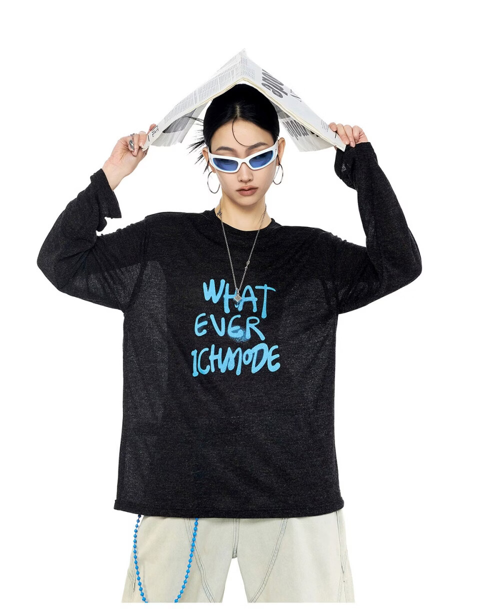 ICH MODE American Style Lightweight Long Sleeve T-Shirt Women 2026 New Spring Summer Physical Sun Protection Loose Top Blue M 18