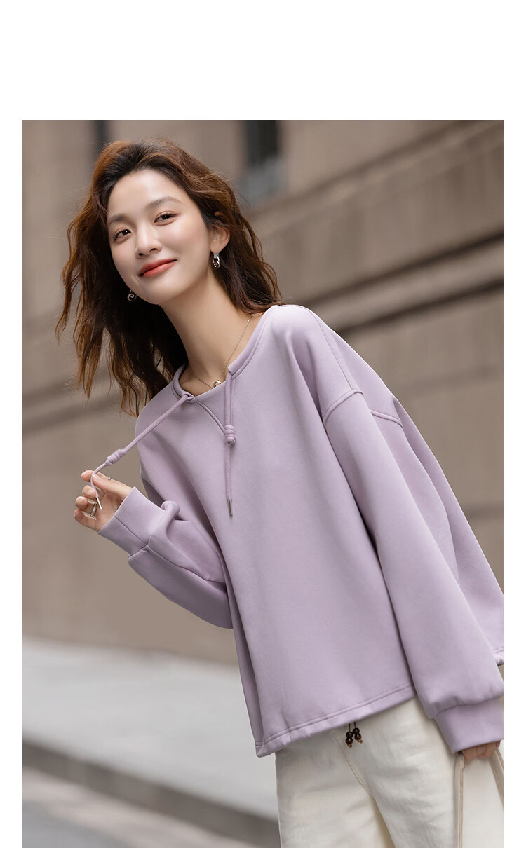 Demana [Comfort Elastic Air Layer] Spring Simple Style Round Neck Handmade Knot Drawstring Wide Shoulder Petite Women's Sweatshirt 10