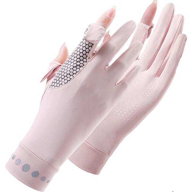 Jian Cai Women's Summer Sunscreen Gloves Outdoor Driving Ice Silk Cooling Breathable Fingerless Anti-Slip Cycling Gloves