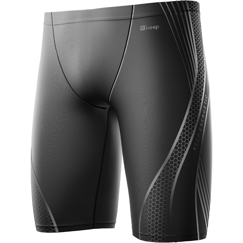 Keep Men's Quick-Dry Anti-Embarrassment Five-Point Swimming Trunks Professional Racing Swimwear 131 Black 3XL