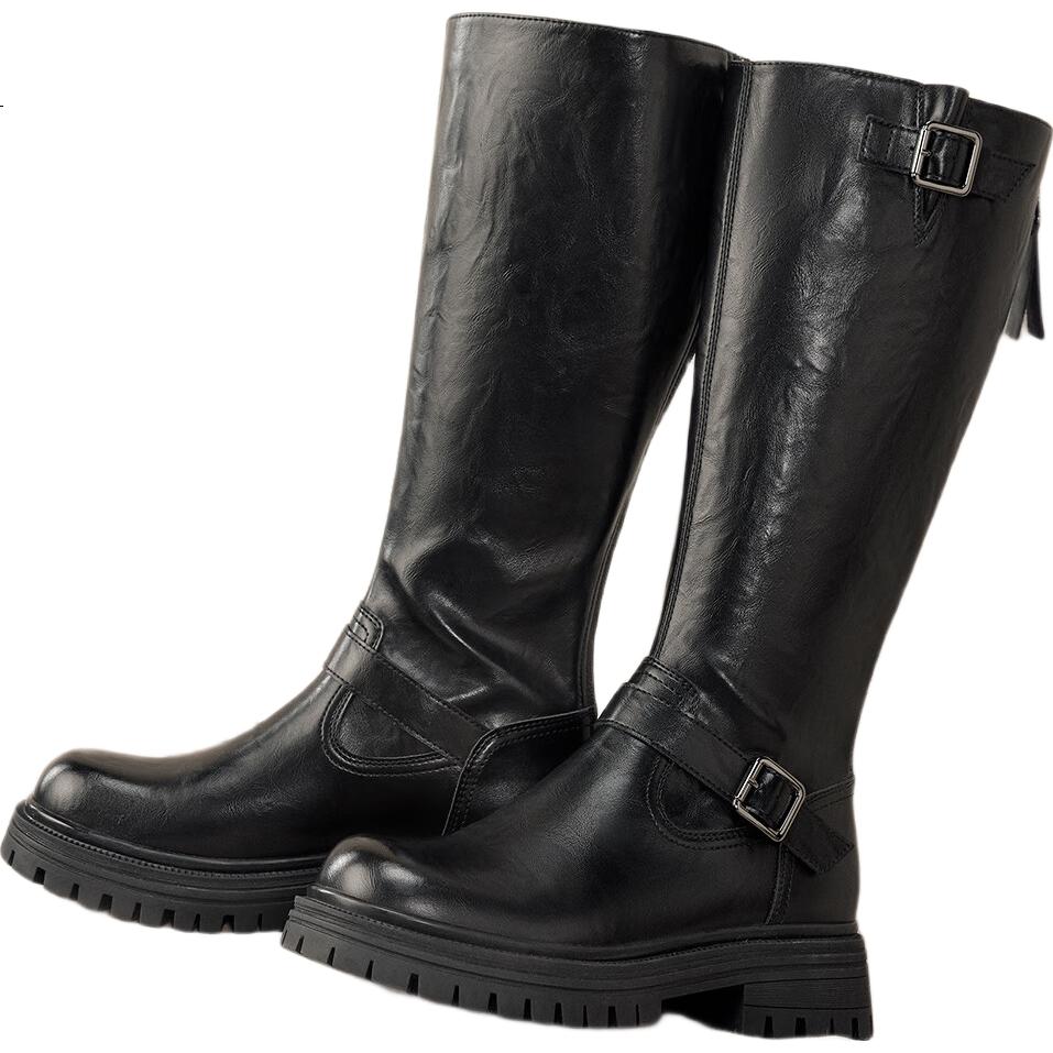 BASTO 25 Winter Knight Boots Street Trend Commuter Chunky Heel Women's Long Boots F2032DG5 Black 37