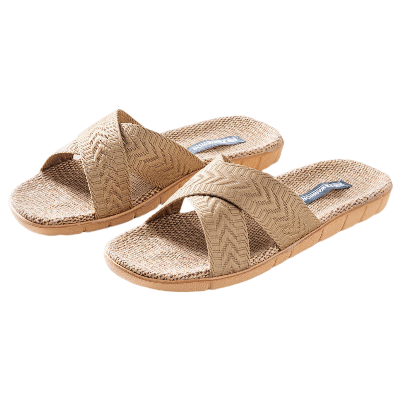 Warrior Linen Men's Indoor Home Slippers Non-Slip Sweat-Absorbing Odor-Resistant Floor Cool Slippers 0254 Light Coffee Size 44-45