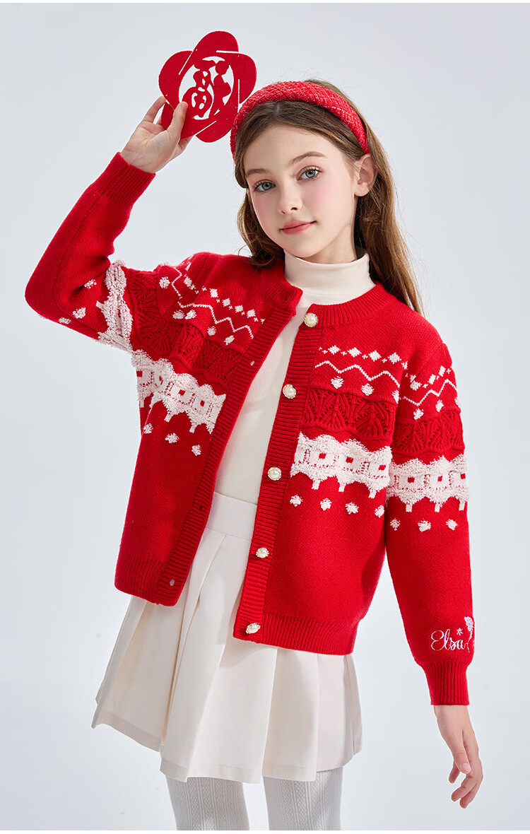 Disney Red Children's Sweater Girls Baby Autumn Winter New Knitted Cardigan Girls New Year Outfit 9