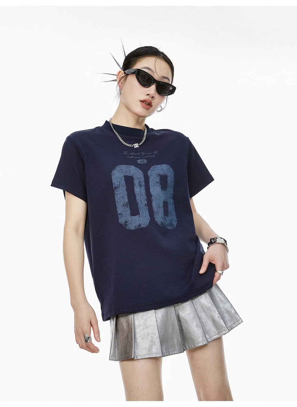ICH MODE Women's American Slim Fit Shoulder T-Shirt 2026 Summer New Printed Short Sleeve Sports Top White L 28