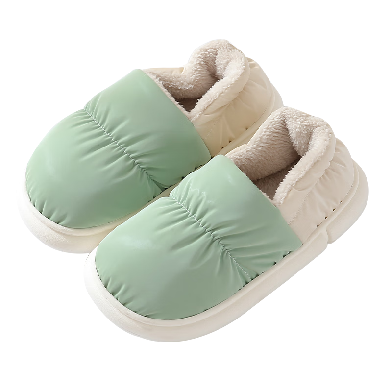 CARTELO Cotton Slippers for Women, Winter Heel-Covered Fleece-Lined Warm Maternity Shoes, Slip-On Sandals, Style 1008M, Green, Size 40-41
