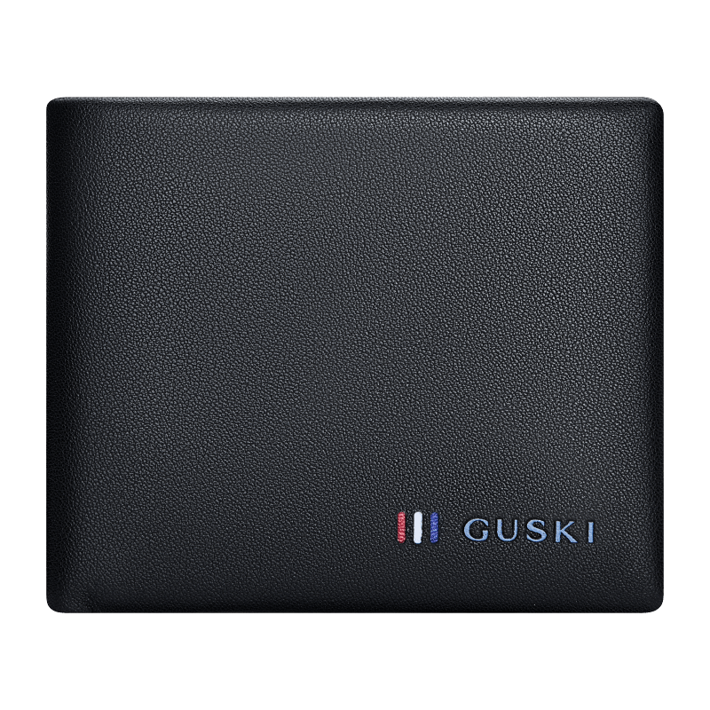 GUSKI French Brand Men's Genuine Leather Short Wallet Multi-Card Holder Gift Box Birthday Present for Boyfriend Husband