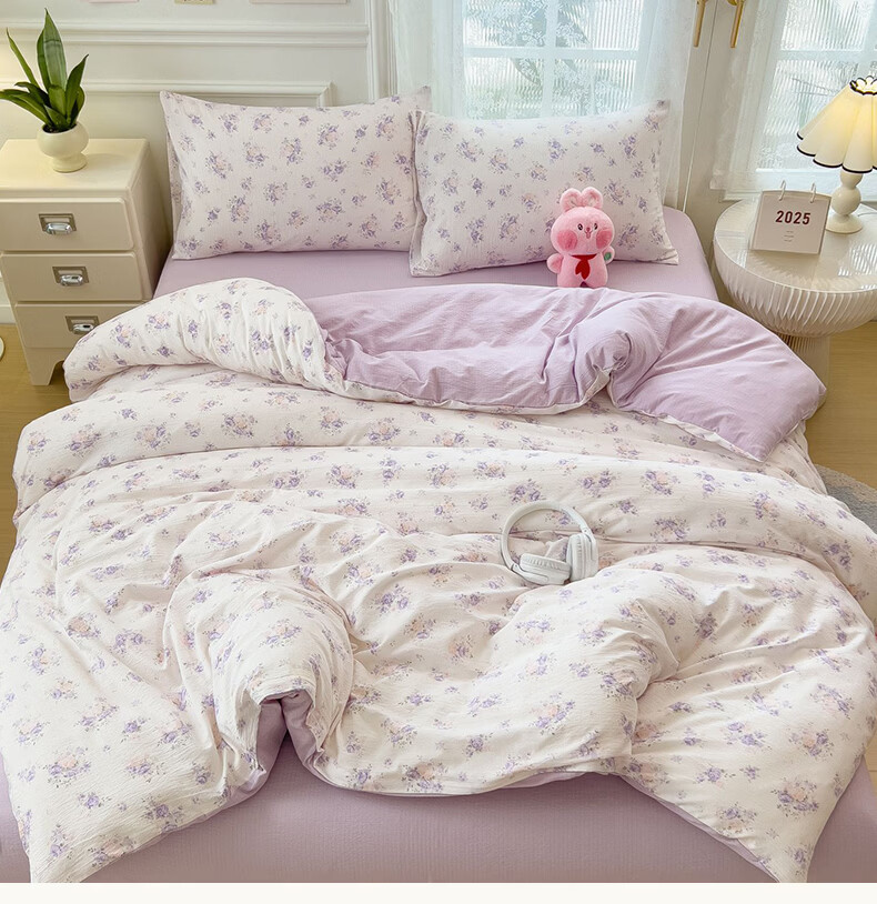 Hongdou Class A Double-Layer Gauze Duvet Cover Single Thickened Single Quilt Cover Four Seasons Quilt Cover 220*240cm Sweet Tea 13