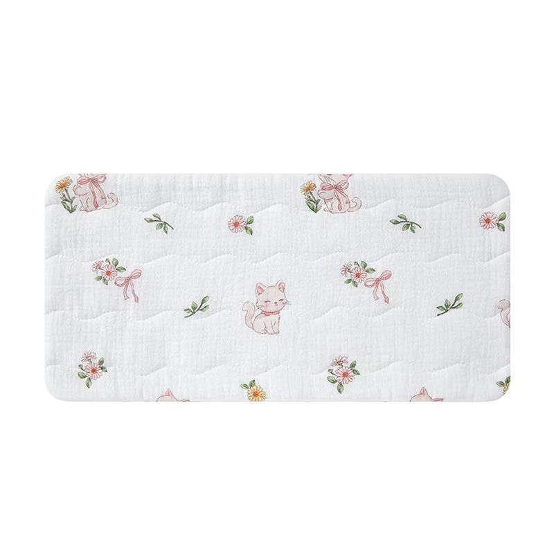 PurCotton Baby Cloud Pillow Four Seasons Gauze Cotton Yarn Newborn Flat Pillow Sweat-Absorbing Breathable 40×20cm Cat Garden