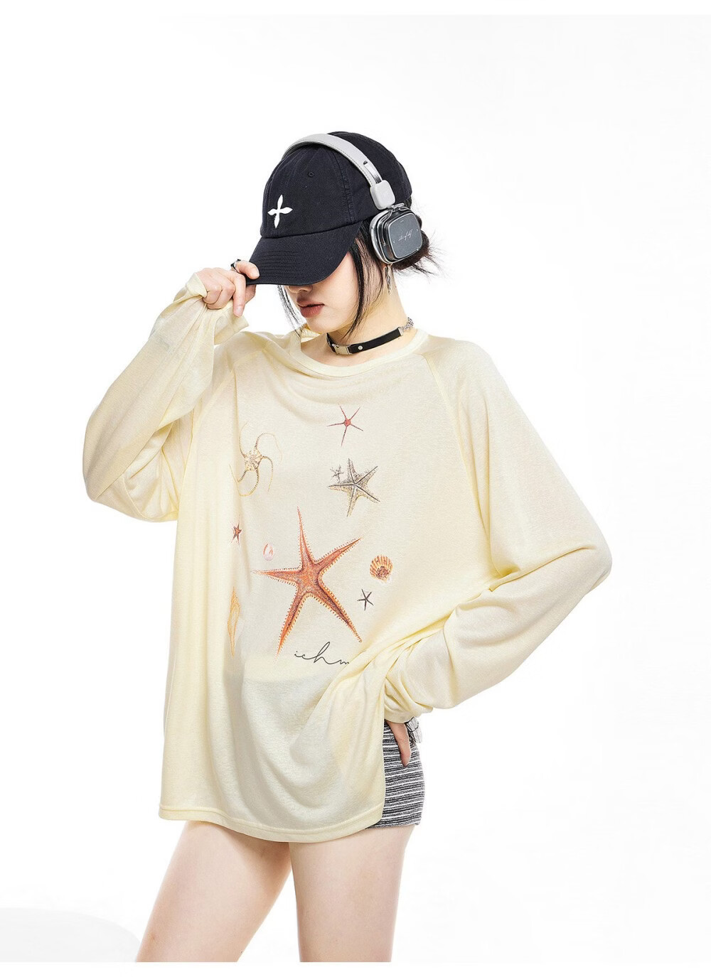 ICH MODE American Style Lightweight Cooling Physical Sunscreen Cover Shirt Women Summer New Loose Long Sleeve T-Shirt White S 22