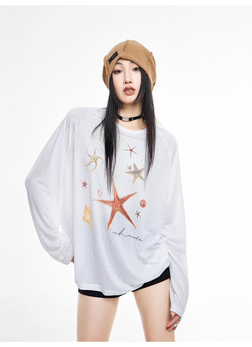 ICH MODE American Style Lightweight Cooling Physical Sunscreen Cover Shirt Women Summer New Loose Long Sleeve T-Shirt White S 34