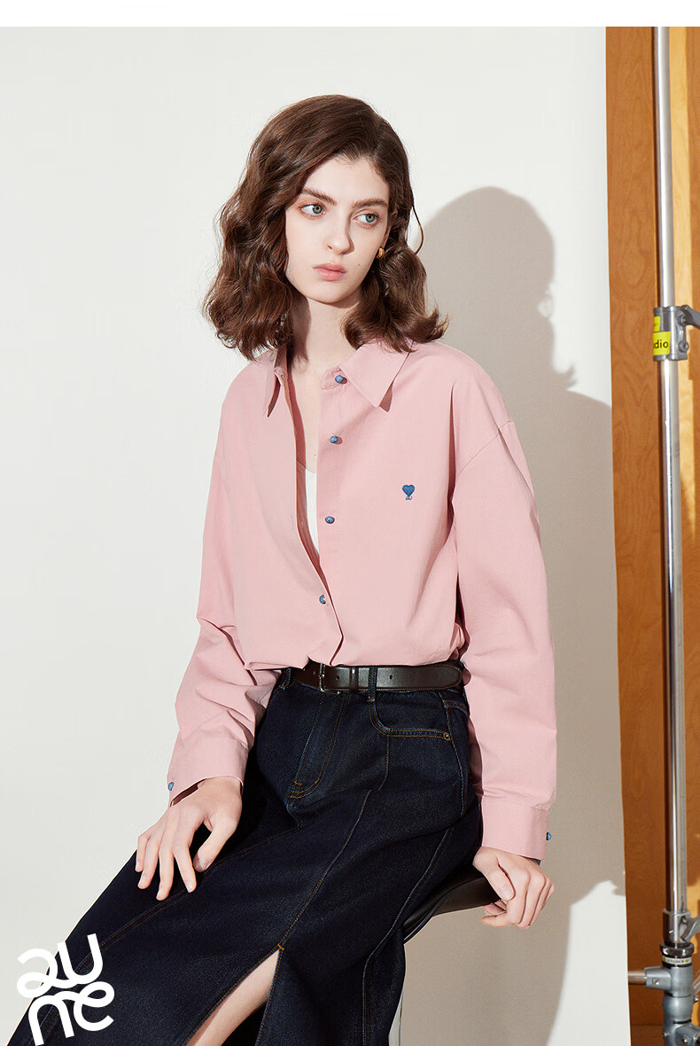Chuyua Heart Embroidery Shirt Women 2025 Autumn New Simple Versatile Solid Color Pure Cotton Blouse White L 20