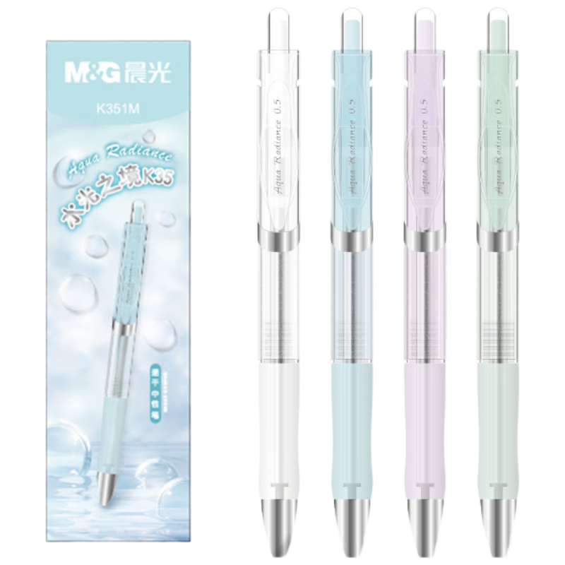 M&G Stationery Water Gloss K35 Retractable 0.5mm Gel Pen Quick-Dry Smooth ST Tip High-Value Student Exam Writing Black Ink 4-Pack AGPK351M