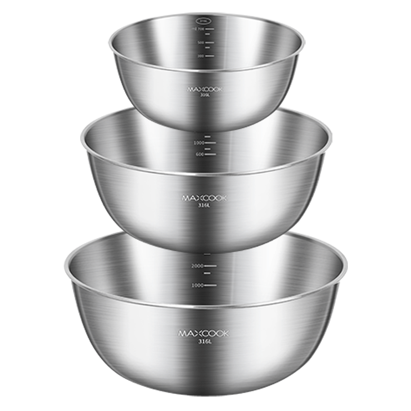 MAXCOOK 316L Stainless Steel Mixing Bowls 3-Piece Set Salad Dressing Bowls Vegetable Washing and Dough Mixing Bowls MCWA0307