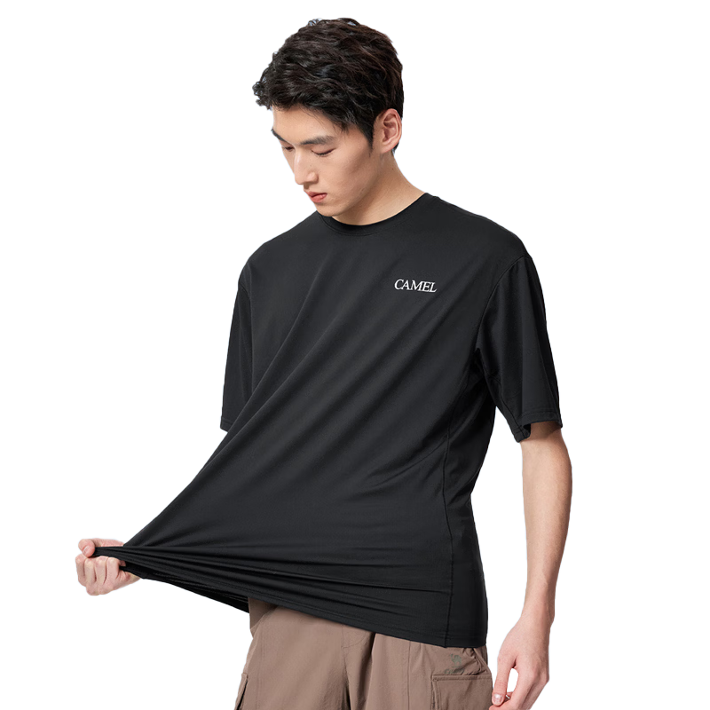 CAMEL Quick-Dry Men's Ice-Cooling Sun-Protective Crew Neck Short Sleeve Sports T-Shirt C16BABLH051 Phantom Black M