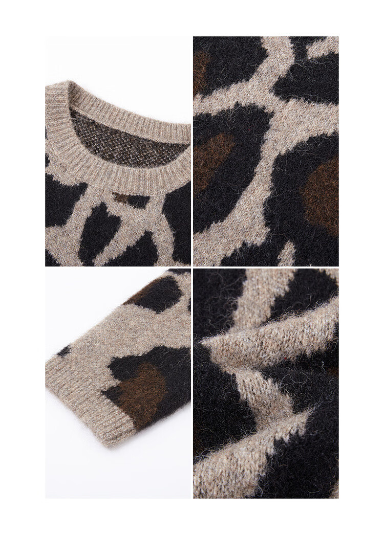 MT Leopard Print Vintage Style Winter Round Neck Jacquard Wool Blend Loose Knit Sweater for Women 14