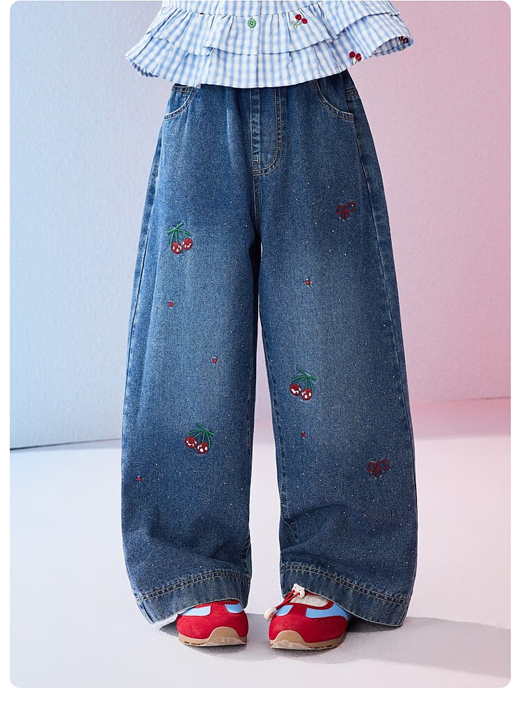 ASK JUNIOR Kids Pants 2026 Spring New Fashion Embroidered Denim Jeans Girls Slight Flared Casual Skin-Friendly Trousers 4