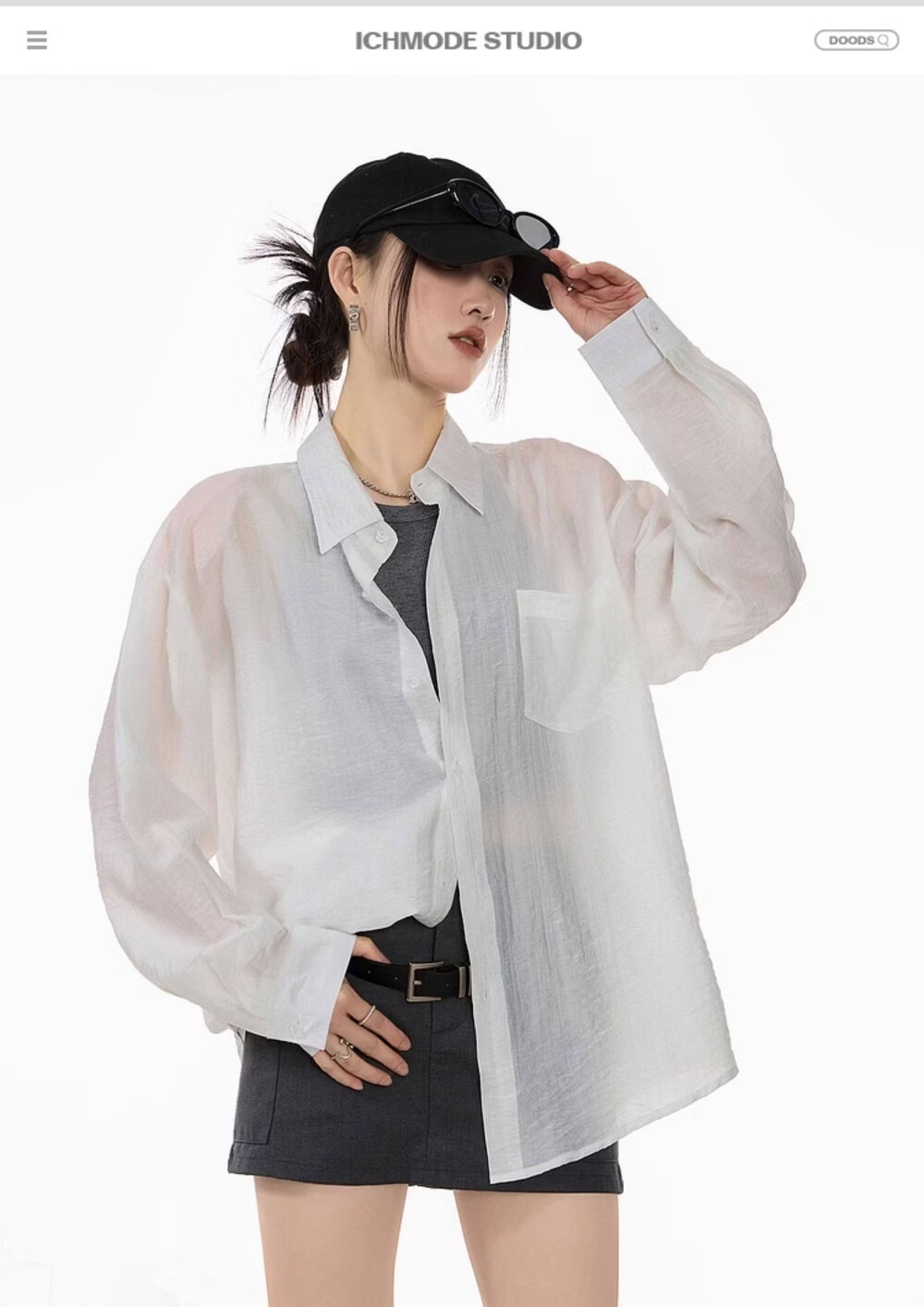 ICH MODE American Style White Shirt Women Summer Loose Physical Sun Protection Shirt Jacket Long Sleeve Top Blue XL 1