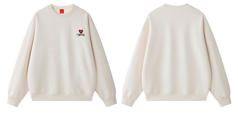 Charles Heart Sweatshirt Unisex Couple Casual Crewneck Love Heart Print Loose Fit Youth Simple Top Khaki 2XL 13