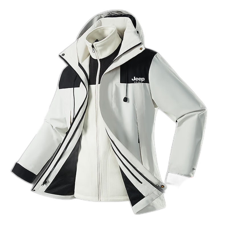 JEEP SPIRIT Men's Windbreaker Jacket for Spring, Autumn And Winter, Three-In Windproof Hooded Mountaineering Coat, Black, XS