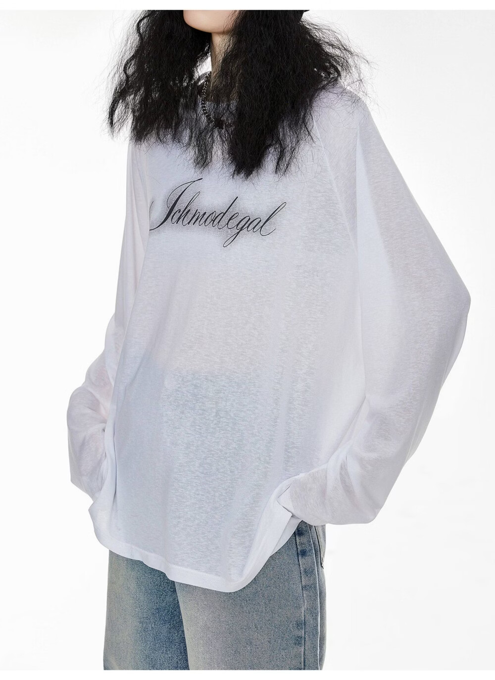 ICH MODE American Style Physical Sunscreen Cooling Loose Long Sleeve T-Shirt Lightweight Lazy Style White S 10