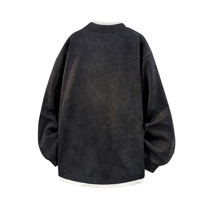 JEEP Men's Spring Autumn Sweatshirt Fake Two-Piece Long Sleeve T-Shirt Loose Casual Black L 2