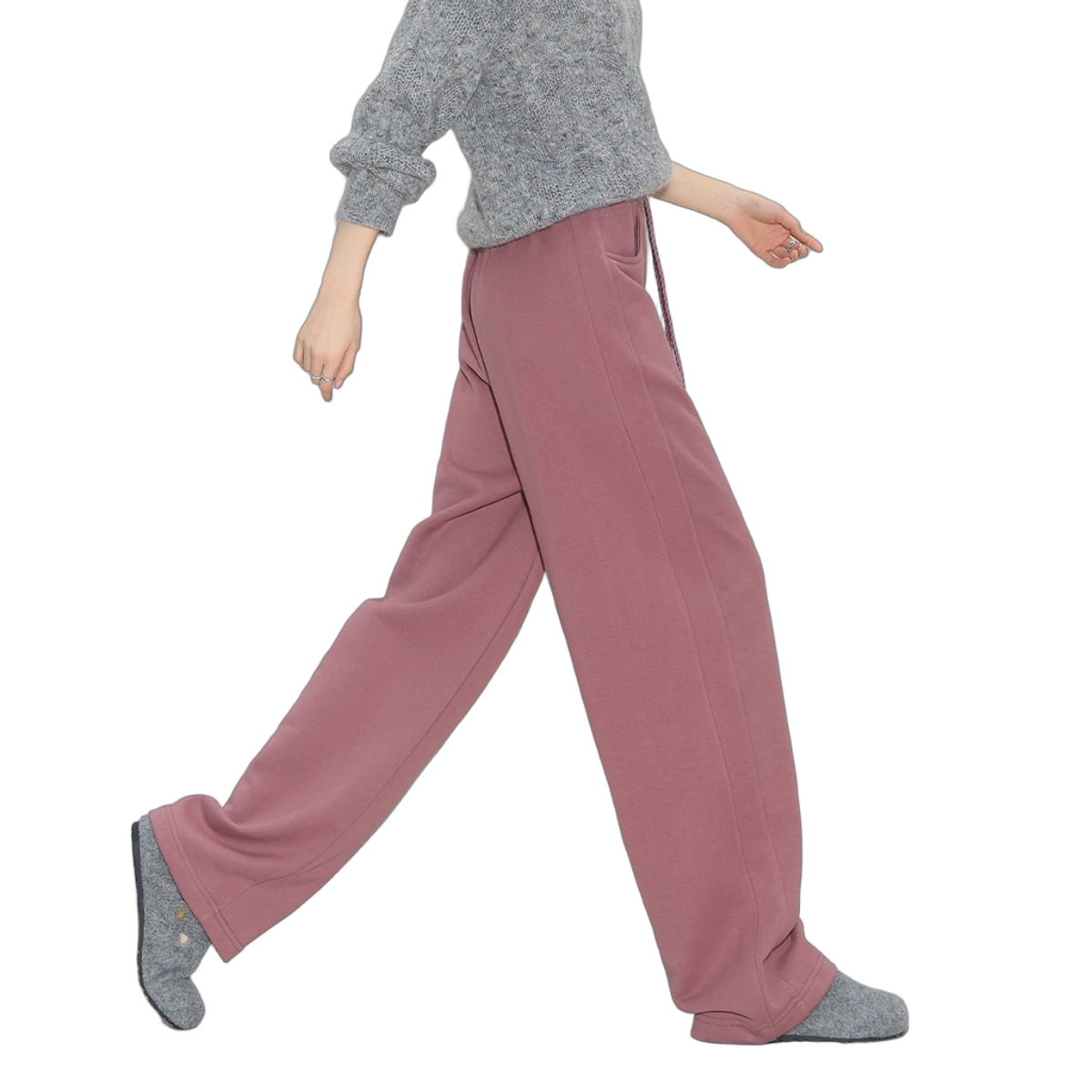 Demana Lazy Gentle Style Warm Winter High-Waist Thick Relaxed Scythe Comfortable Casual Curved Sweatpants for Women