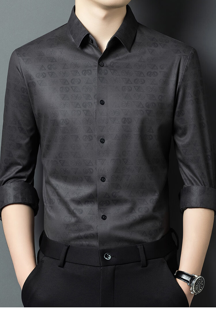 Edenbo Long Sleeve Micro Fleece Shirt Men Autumn Winter Cotton Wool Texture Top Dark Gray 180/96A (41) 2