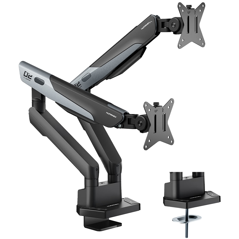 HUMANEX Dual Monitor Stand, Mechanical Arm Display Stand Expansion Gaming Screen Riser for Computers, Height Adjustment 17-35 Inches 12KG Compatible with TX02-2G Silent Gray