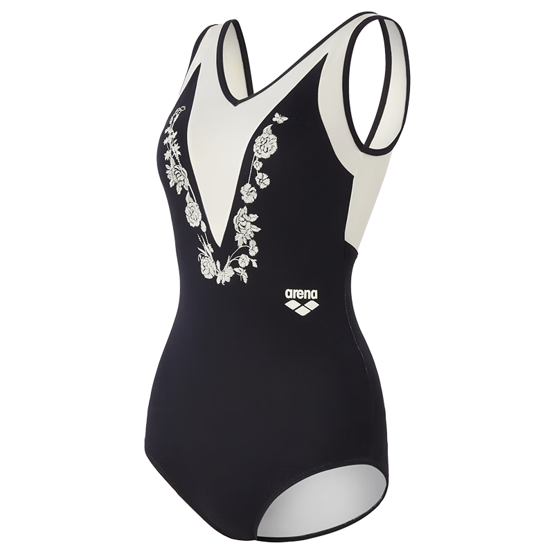 Arena Women's New South France Style Slim Sexy Sleeveless One-Piece Triangle Spa Swimsuit Black and White L