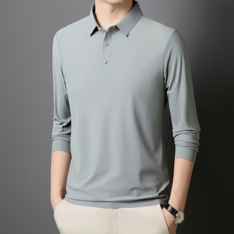 Hodo Men's Long Sleeve T-Shirt Summer Ice Silk Polo Shirt Wrinkle-Resistant Breathable Casual Top White M 17