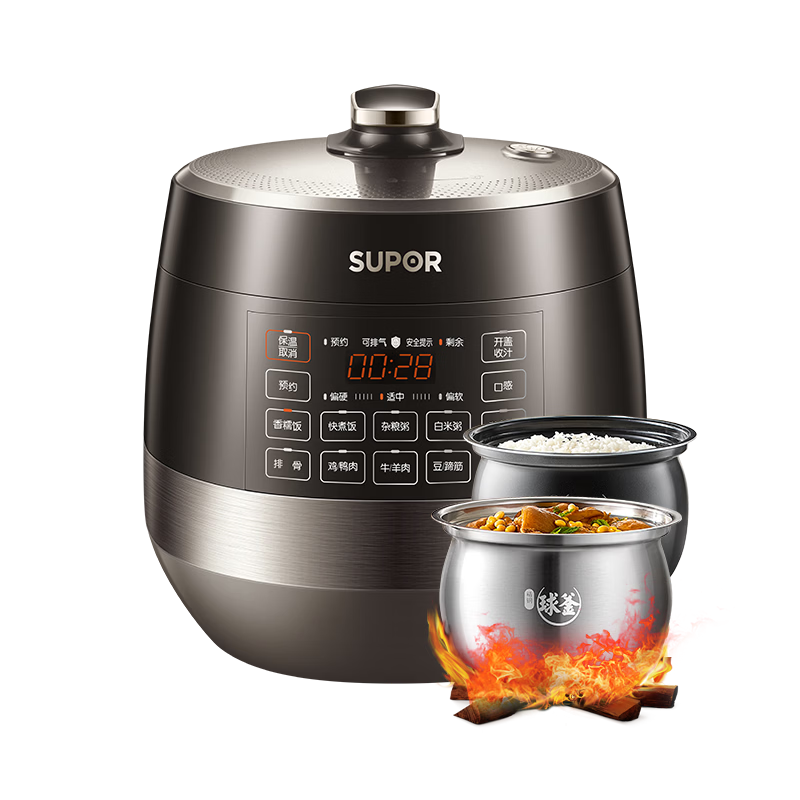SUPOR 0 Coated Titanium Ball Pot Electric Pressure Cooker, 6L Double Inner Pot, Fully Automatic Intelligent Reservation, Home Use, SY-60YC6322Q Rice Cooker High Pressure Cooker, 6-8 People